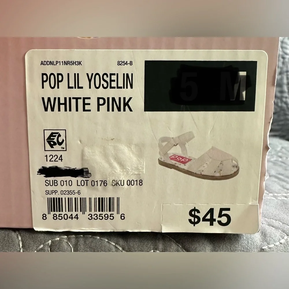 POP Toddler Girls Lil Yoselin White Pink Flat Sandals NWT Toddler Girls 5